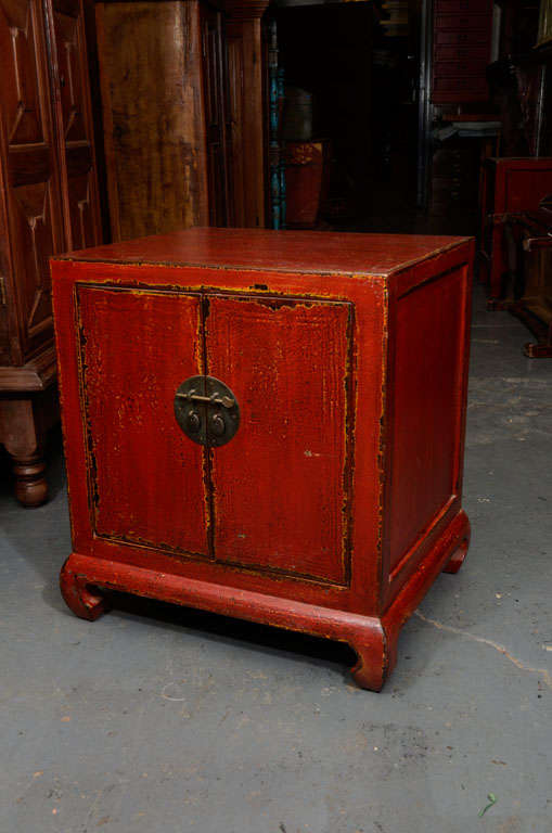 Red Lacquered Nightstand / Side Table